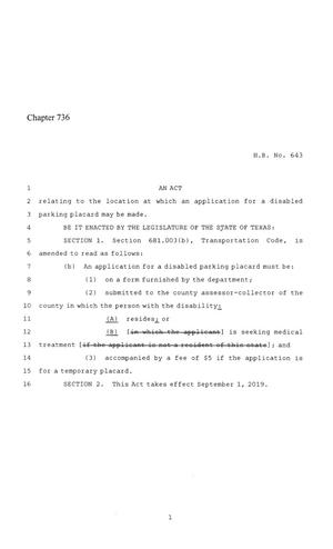 86th Texas Legislature, Regular Session, House Bill 643, Chapter 736