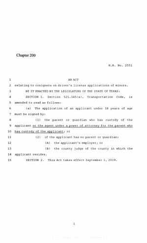 86th Texas Legislature, Regular Session, House Bill 2551, Chapter 200