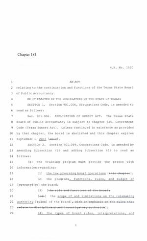 86th Texas Legislature, Regular Session, House Bill 1520, Chapter 181