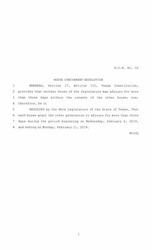86th Texas Legislature, Regular Session, House Concurrent Resolution 52
