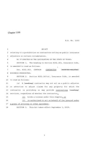 86th Texas Legislature, Regular Session, House Bill 2103, Chapter 1100
