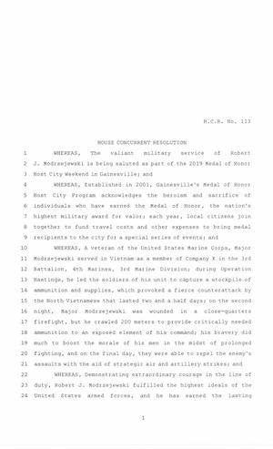 86th Texas Legislature, Regular Session, House Concurrent Resolution 113