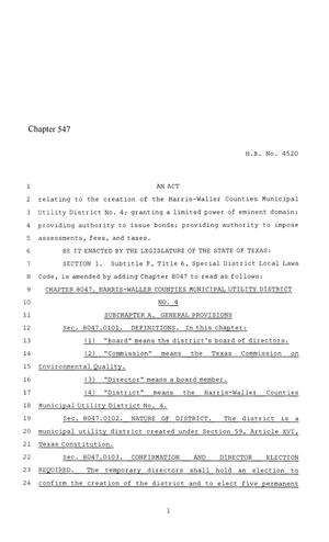 86th Texas Legislature, Regular Session, House Bill 4520, Chapter 547
