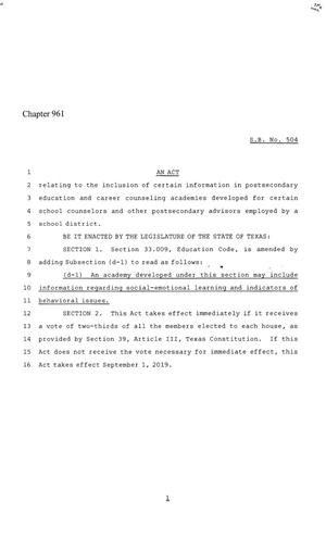 86th Texas Legislature, Regular Session, Senate Bill 504, Chapter 961