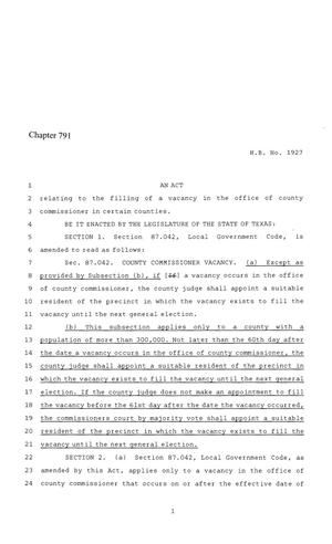 86th Texas Legislature, Regular Session, House Bill 1927, Chapter 791
