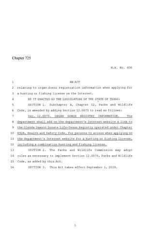 86th Texas Legislature, Regular Session, House Bill 406, Chapter 725