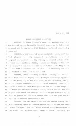 86th Texas Legislature, Regular Session, House Concurrent Resolution 162