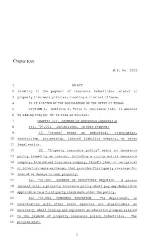 86th Texas Legislature, Regular Session, House Bill 2102, Chapter 1099