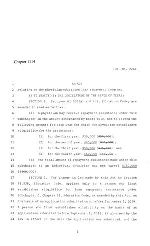 86th Texas Legislature, Regular Session, House Bill 2261, Chapter 1114