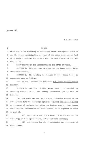 86th Texas Legislature, Regular Session, House Bill 1052, Chapter 752