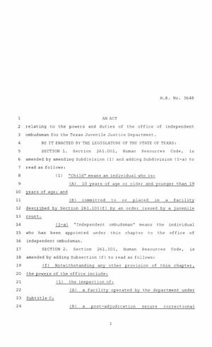 86th Texas Legislature, Regular Session, House Bill 3648