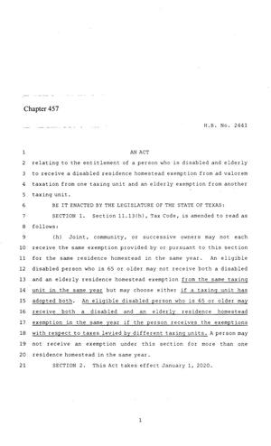 86th Texas Legislature, Regular Session, House Bill 2441, Chapter 457