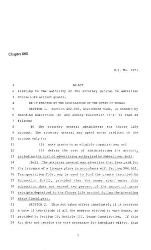 86th Texas Legislature, Regular Session, House Bill 2271, Chapter 808