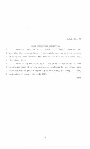 86th Texas Legislature, Regular Session, House Concurrent Resolution 79