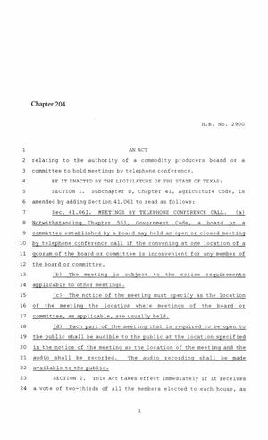 86th Texas Legislature, Regular Session, House Bill 2900, Chapter 204
