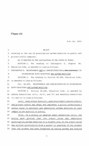 86th Texas Legislature, Regular Session, House Bill 2243, Chapter 192
