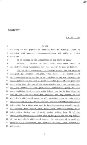 86th Texas Legislature, Regular Session, Senate Bill 1152, Chapter 980