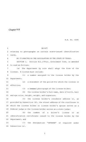 86th Texas Legislature, Regular Session, House Bill 4195, Chapter 918