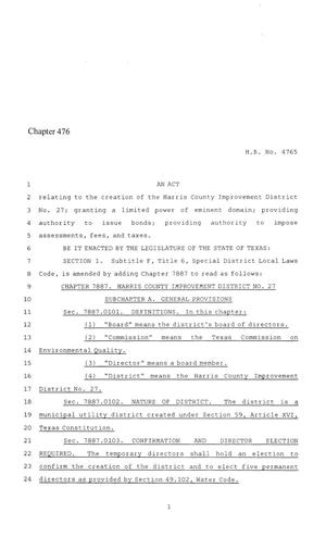 86th Texas Legislature, Regular Session, House Bill 4765, Chapter 476