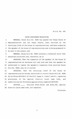 86th Texas Legislature, Regular Session, House Concurrent Resolution 181