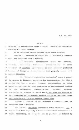 86th Texas Legislature, Regular Session, House Bill 2856