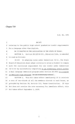 86th Texas Legislature, Regular Session, House Bill 678, Chapter 739