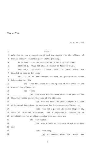 86th Texas Legislature, Regular Session, House Bill 667, Chapter 738