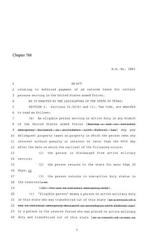 86th Texas Legislature, Regular Session, House Bill 1883, Chapter 788