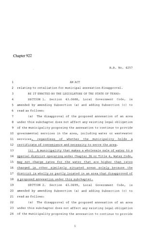 86th Texas Legislature, Regular Session, House Bill 4257, Chapter 922