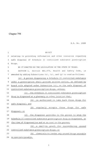 86th Texas Legislature, Regular Session, House Bill 2088, Chapter 798
