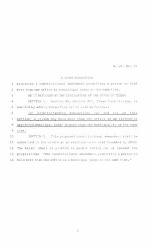 86th Texas Legislature, Regular Session, House Joint Resolution 72