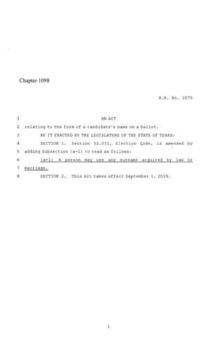 86th Texas Legislature, Regular Session, House Bill 2075, Chapter 1098