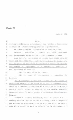 86th Texas Legislature, Regular Session, House Bill 852, Chapter 93