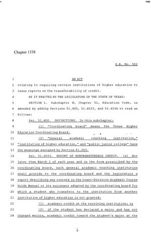 86th Texas Legislature, Regular Session, Senate Bill 502, Chapter 1338