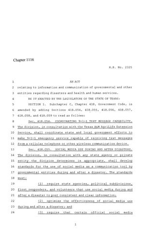 86th Texas Legislature, Regular Session, House Bill 2325, Chapter 1116