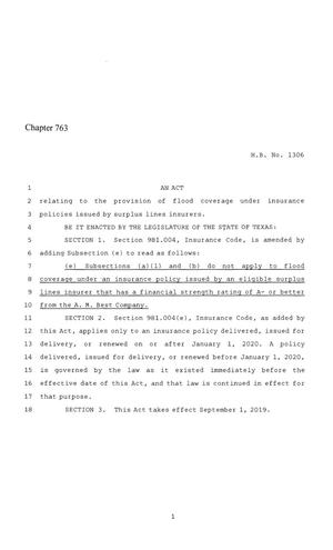 86th Texas Legislature, Regular Session, House Bill 1306, Chapter 763