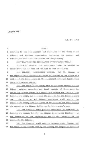 86th Texas Legislature, Regular Session, House Bill 1962, Chapter 533