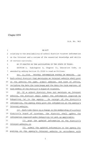 86th Texas Legislature, Regular Session, House Bill 963, Chapter 1054