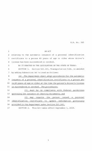 86th Texas Legislature, Regular Session, House Bill 345