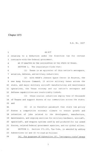 86th Texas Legislature, Regular Session, House Bill 1607, Chapter 1073