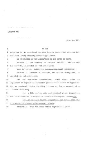 86th Texas Legislature, Regular Session, House Bill 823, Chapter 362