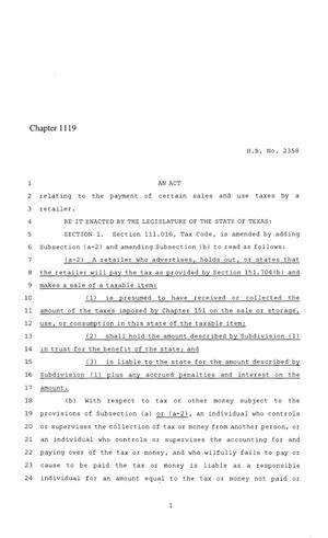 86th Texas Legislature, Regular Session, House Bill 2358, Chapter 1119