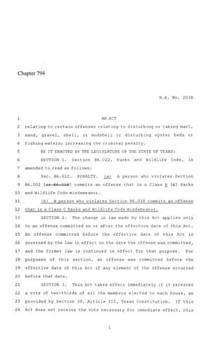 86th Texas Legislature, Regular Session, House Bill 2038, Chapter 794