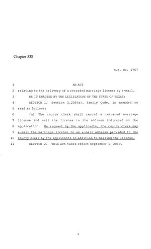 86th Texas Legislature, Regular Session, House Bill 2767, Chapter 538