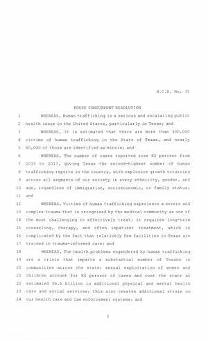 86th Texas Legislature, Regular Session, House Concurrent Resolution 35