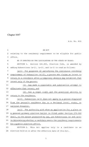 86th Texas Legislature, Regular Session, House Bill 831, Chapter 1047