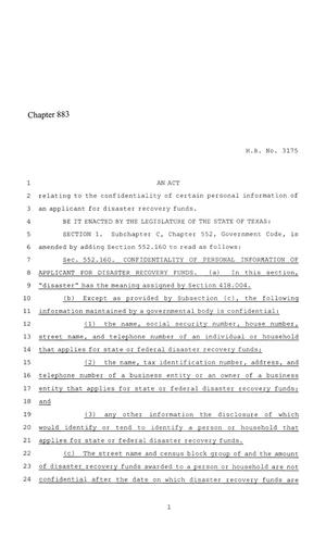 86th Texas Legislature, Regular Session, House Bill 3175, Chapter 883