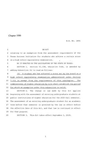86th Texas Legislature, Regular Session, House Bill 1891, Chapter 1086