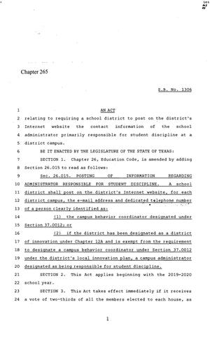 86th Texas Legislature, Regular Session, Senate Bill 1306, Chapter 265