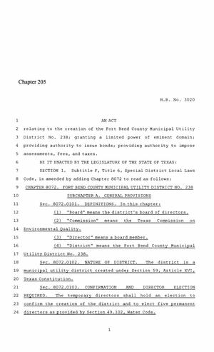 86th Texas Legislature, Regular Session, House Bill 3020, Chapter 205